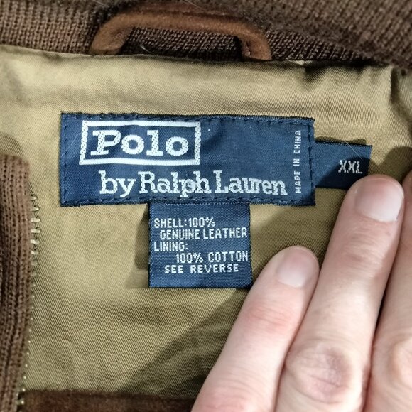 Vtg 90s Polo Ralph Lauren Chocolate Brown Suede Leather Bomber Jacket XXL Flight - Picture 16 of 16